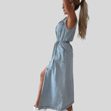 Adina™ - Maxi Denim Šaty 