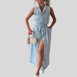 Adina™ - Maxi Denim Šaty 